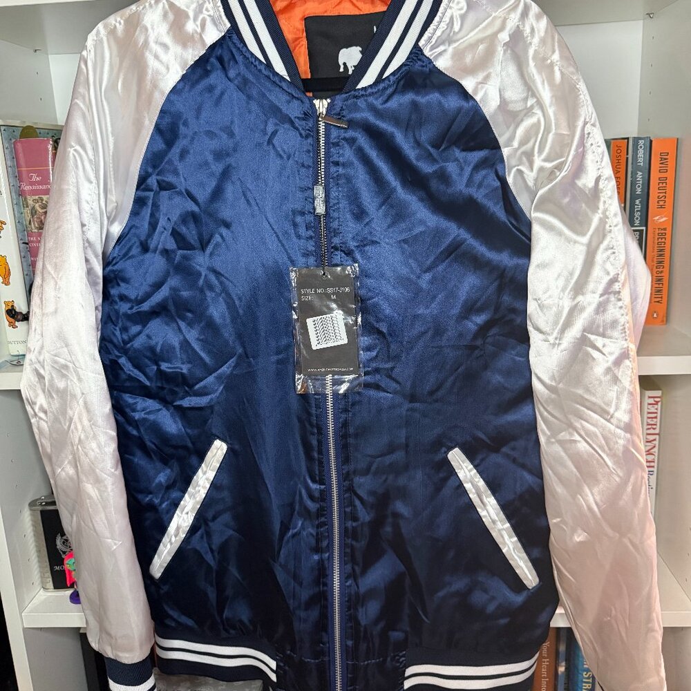 American Stitch Bomber Jacket Men M Blue Varsity Jacket Men Zip Up Jacket Men